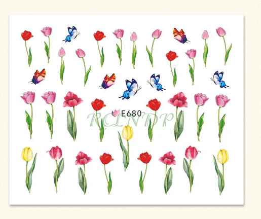 

3D Nail Sticker all decoration tulip Flower butterfly rose Nails Art Pegatinas Sliders Adhesive Tips Manicure Wraps Foil Tools