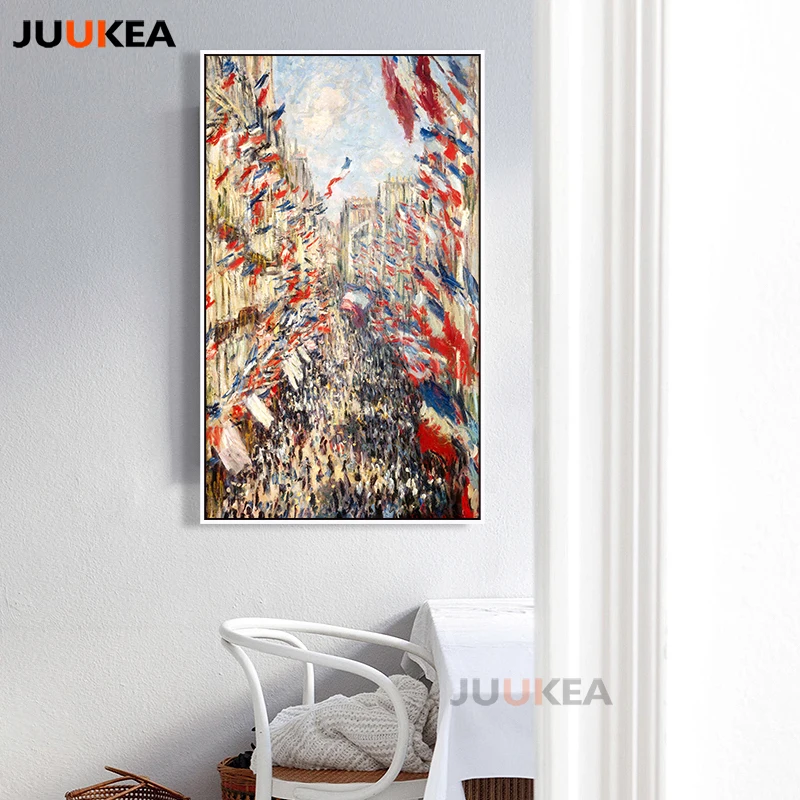 

Canvas Print Painting Poster Classic Art The Rue Montorgueil 30th of June 1878 by Claude Monet Wall Pictures For Living Room