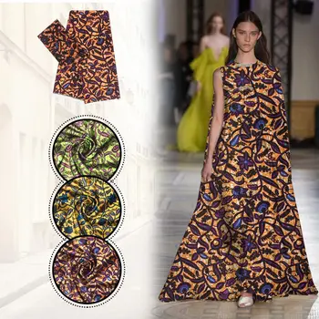 

Brown Flower style wax pattern tissu african print imitated satin silk fabric 4yards and 2yards Chiffon for party dress S180823