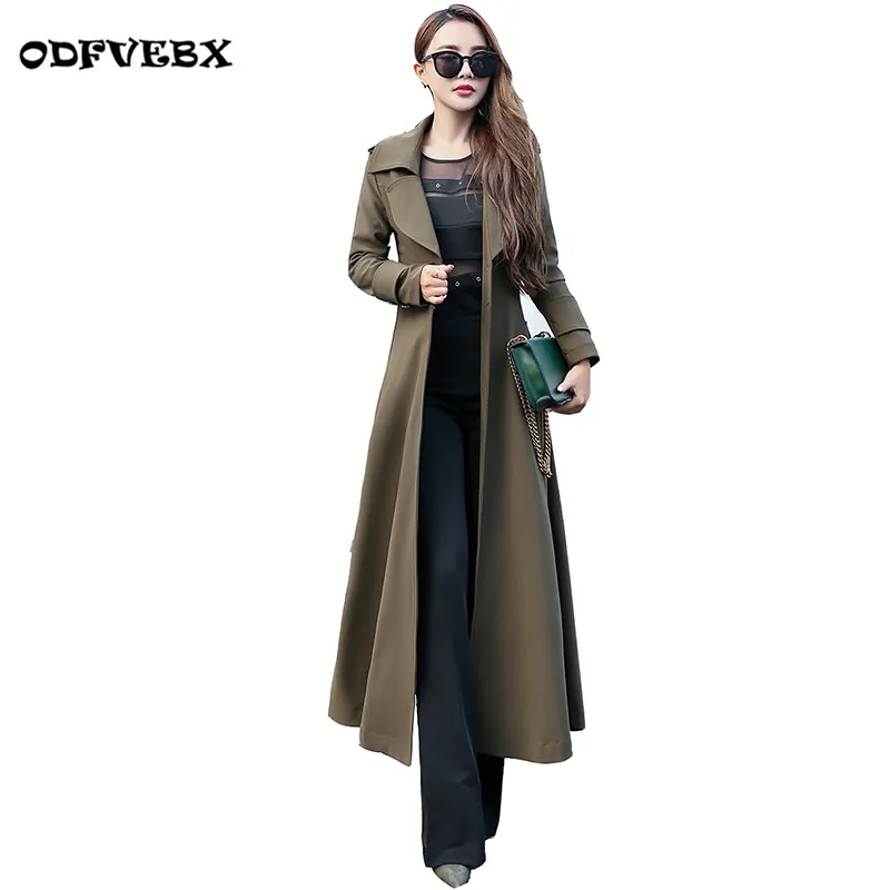 

Autumn winter new long trench coat fashion Slim waist coat stewardess Fan Hong High end large size long sleeve coat modelODFVEBX