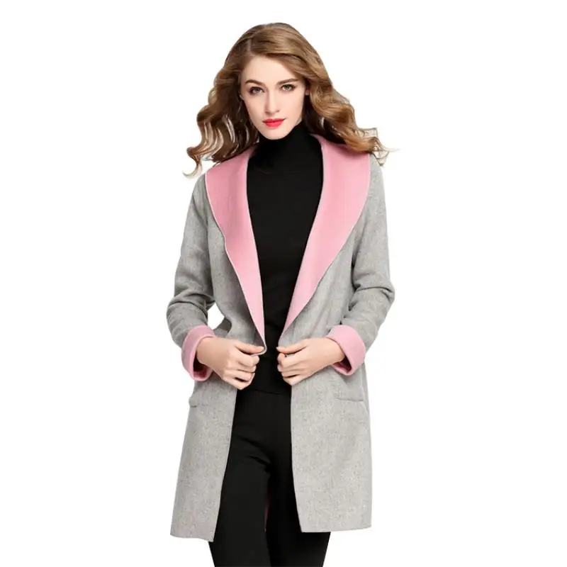 Gray Manteau Automne Chaud Du De Laine Nouvelle Europe Longue Cachemire D'hiver Des Haute amp; Veste Mode Et Dame Amérique Femmes Revers Duplex Qualité q87BrnPq