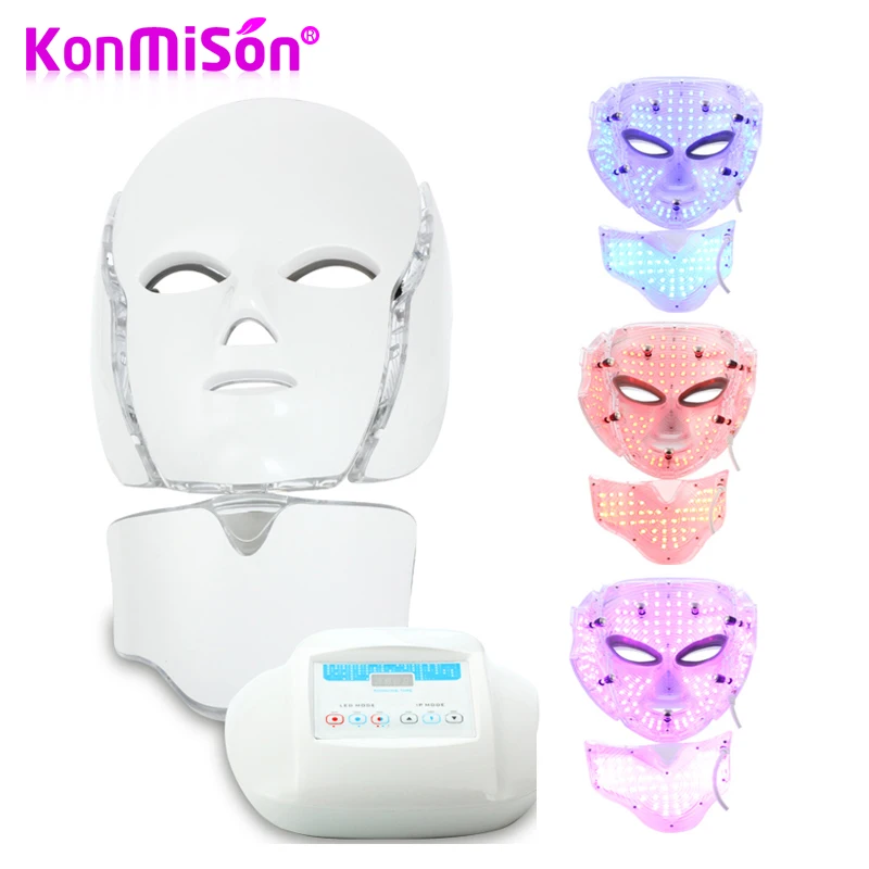 

KONMISON 3 Color LED Light Photon Therapy Facial Neck Mask Microcurrent Skin Rejuvenation Electric Anti-Aging Face Beauty Mask
