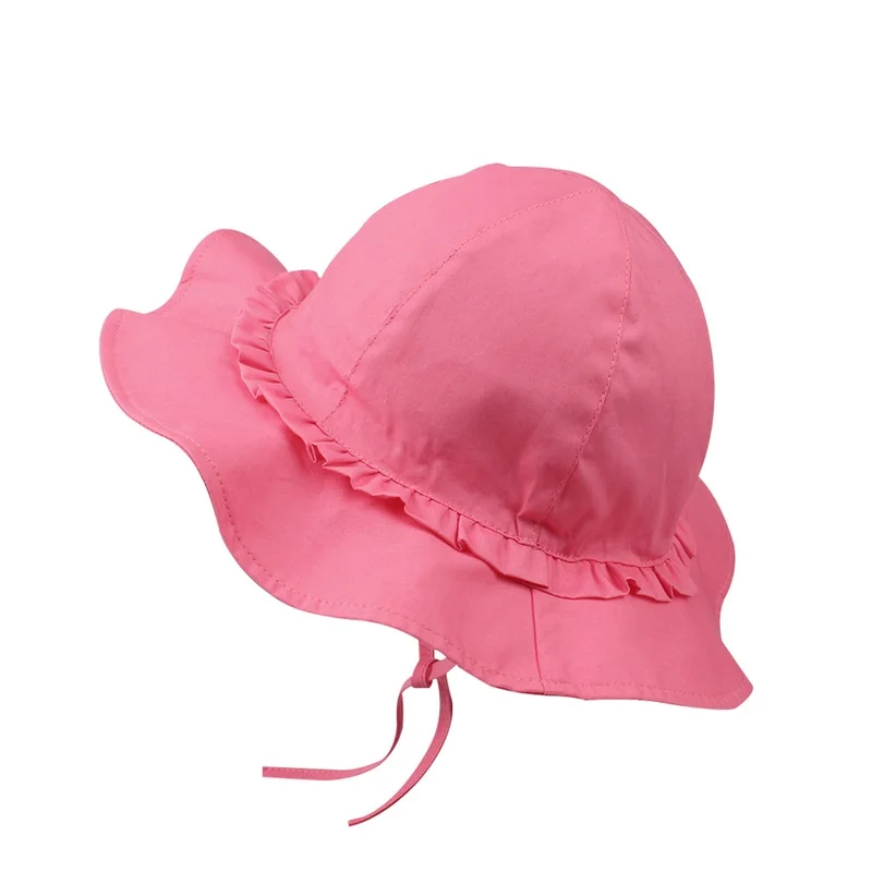 Fashion Cotton Girls Hat Summer Panama Sun Cap For Girls Ruffles Lace Up Kids Hat Wide Brim Red Beach Hat Baby Girls Clothing (8)
