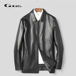 Gours зима Кожаные куртки для Для мужчин модный бренд мужской Костюмы черный дубленок Новое поступление плюс Размеры HSMP008