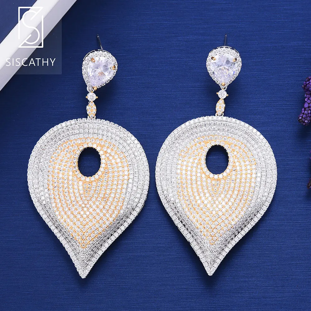 

SISCATHY Women Big Leaves Cubic Zirconia Pierced Earrings wedding Engagement Dangle Drop Earrings fashion jewelry 2018