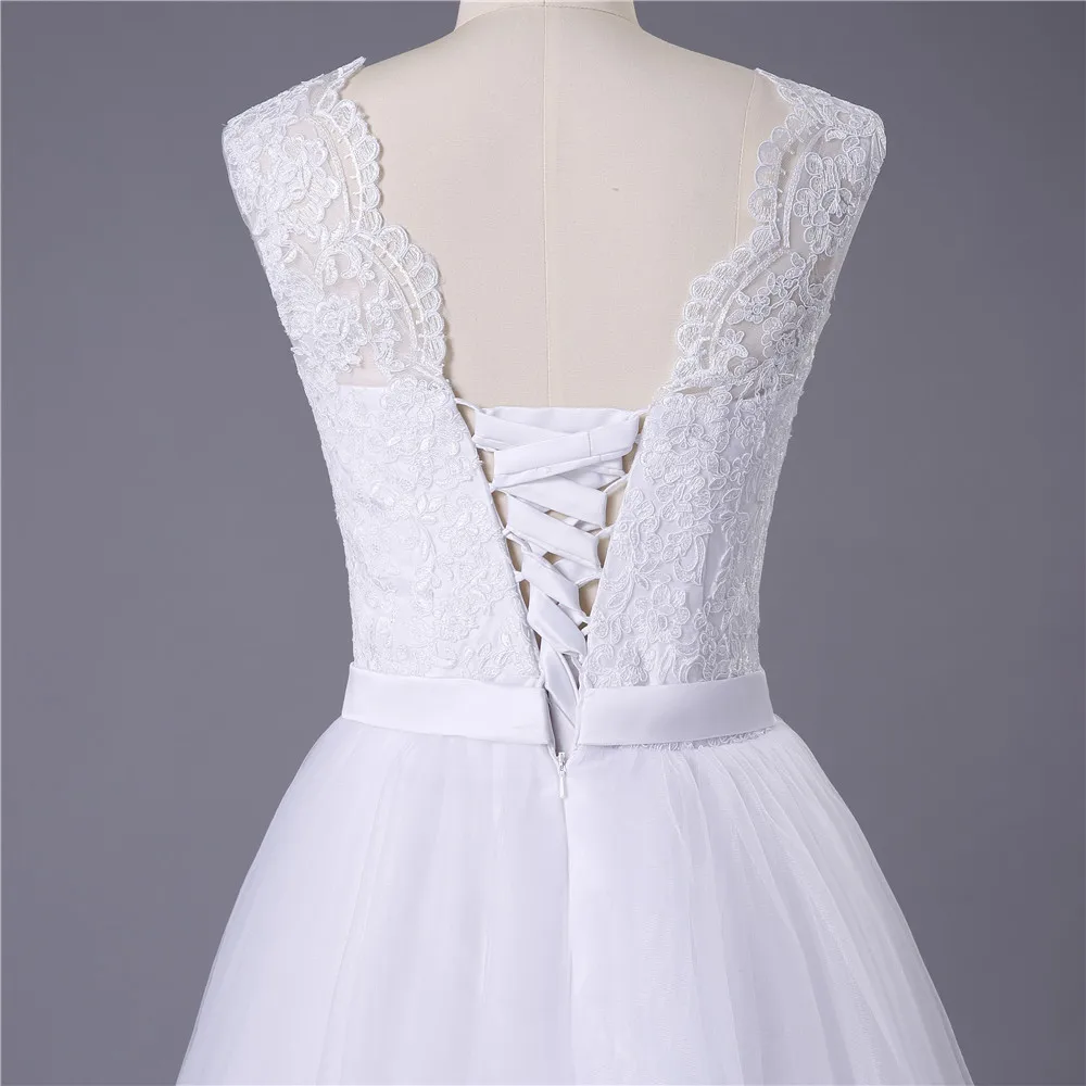 2020 New Lace O Neck Lace Tulle Boho cheap Wedding Dresses Summer Beach Bridal Gown Bohemian Wedding Gowns robe de mariage