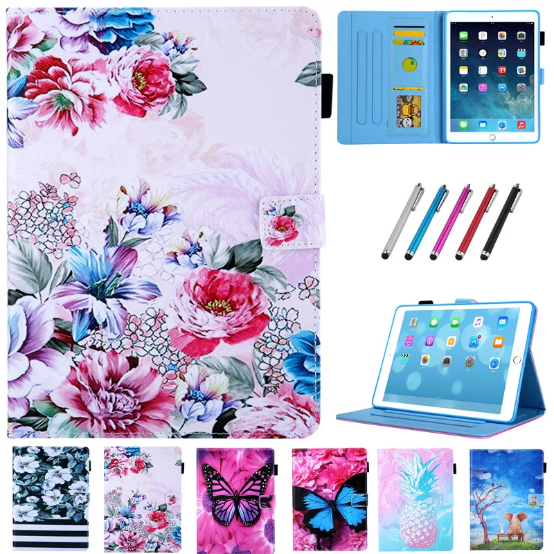 Чехол для iPad 9,7 5-го 6-го поколения с изображением цветов и бабочек из искусственной кожи, умный чехол для планшета для iPad Pro Air 2