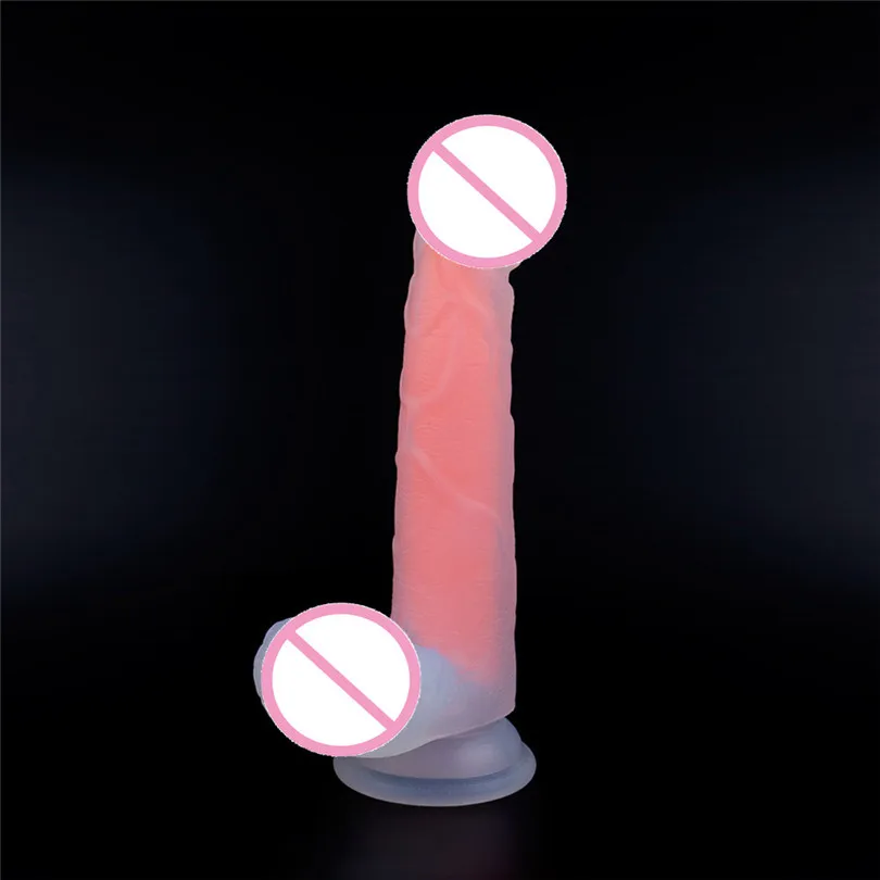 Large Dildos Two-color Double-layer Luminescent Silicone Realistic Massager Dildo Suction Cup Masturbator Massager  (8)