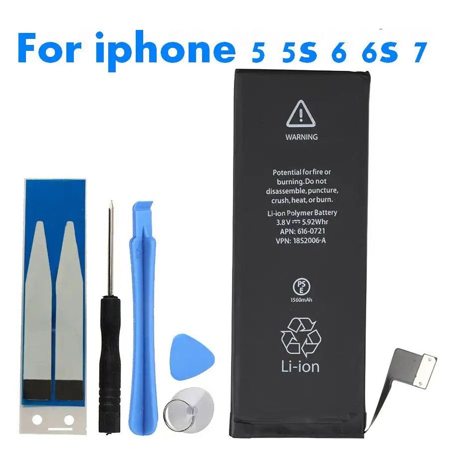 

100% Newest Mobile Phone Lithium Battery For Apple iPhone 6S 6 7 5S 5 Replacement Batteries Internal Phone Bateria + Free Tools