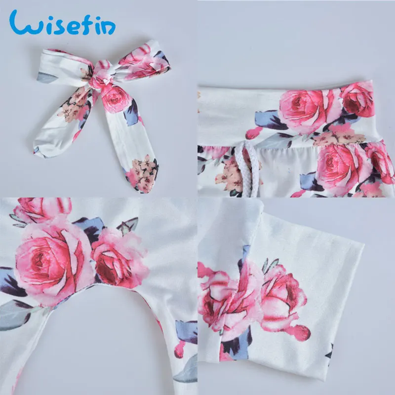 Wisefin, комплект одежды для новорожденных девочек, зимняя одежда с цветочным принтом для маленьких девочек, комплект одежды, толстовка с карманом+ штаны+ повязка на голову