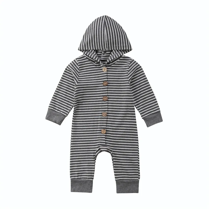 От 0 до 24 месяцев, комбинезон для младенцев мальчиков девочек, элегантный комбинезон с капюшоном и длинными рукавами, хлопковая верхняя одежда Мягкая Милая одежда - Цвет: Серый