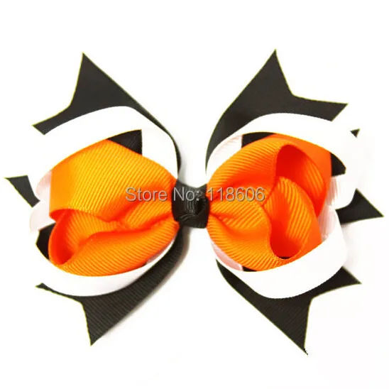 Witchie Poo Halloween Loopy Orange and Black Hair Bow for Little girls.jpg