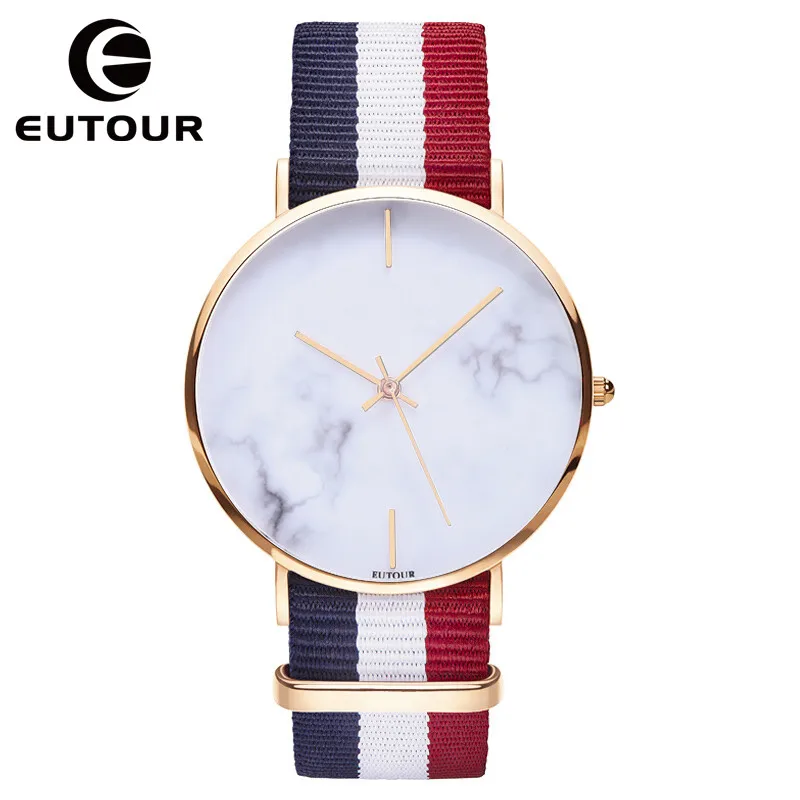 2017 EUTOUR new top rose gold simple canvas Strap Ultra thin Marble Watch women fshion Casual