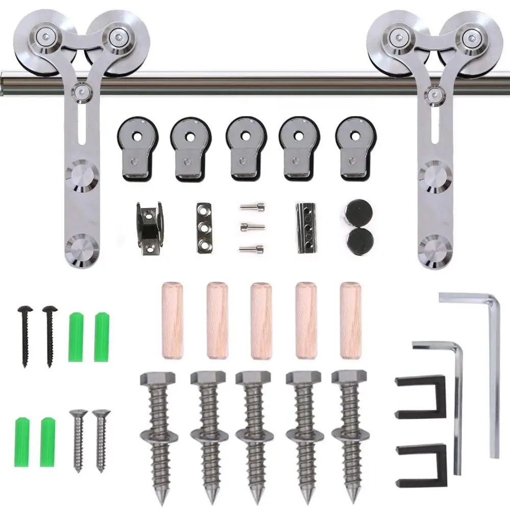 LWZH Stainless Steel Sliding Barn Door Hardware Basic Track Hardware Kit Y-Shaped with Big Roller Track Roller for Interio