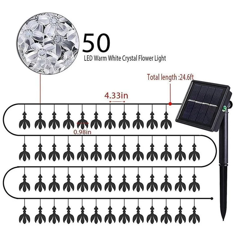 Солнечная светодиодная гирлянда 7 м 50Led Персиковый Цветок Солнечная лампа водонепроницаемый Наружное украшение для феи рождественские гирлянды садовый свет