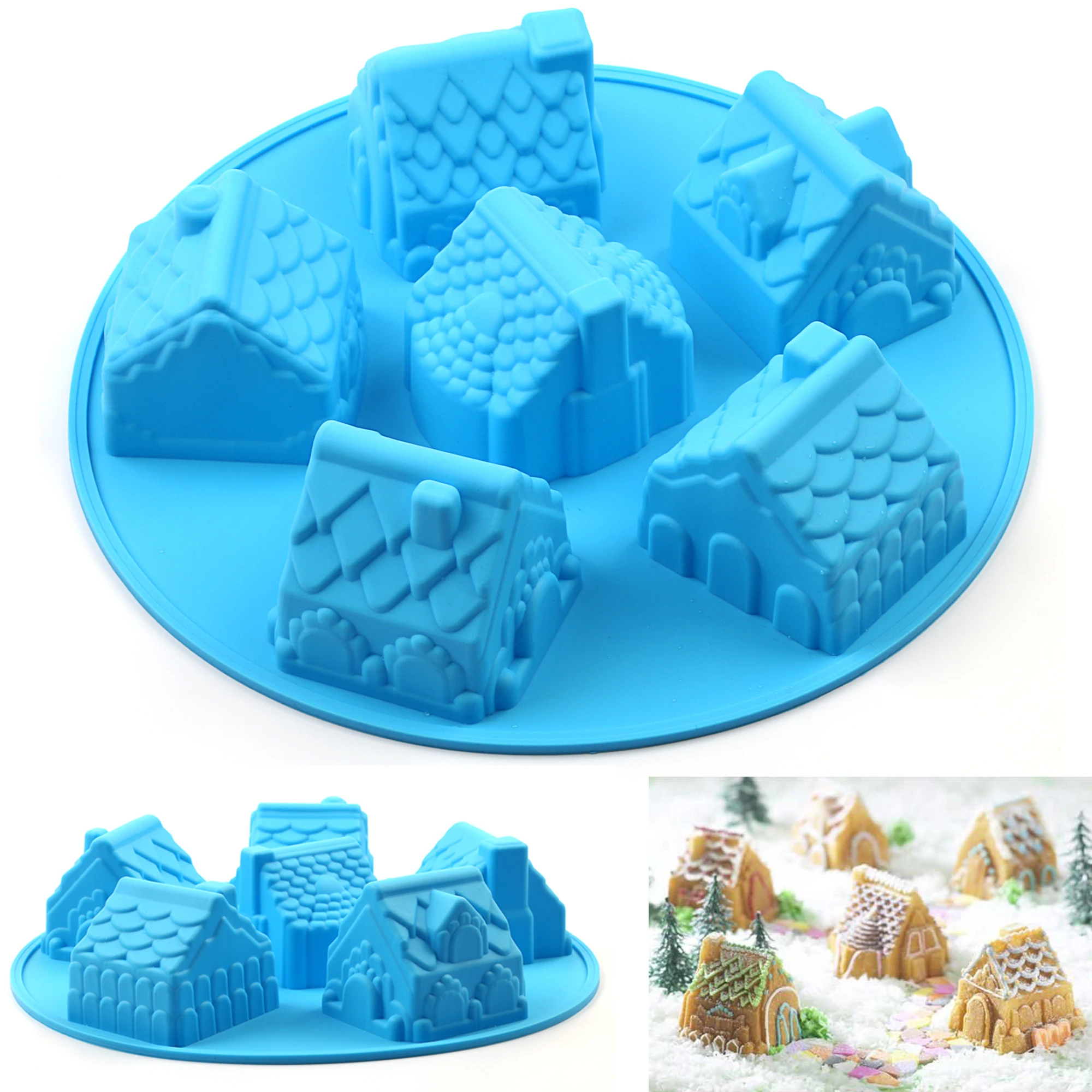 

Silicone Mold Soap 6 Cavity House Shape Cake DIY for Homemade Cake Soap Jelly Pudding Chocolate Silicone Muffin Christmas New