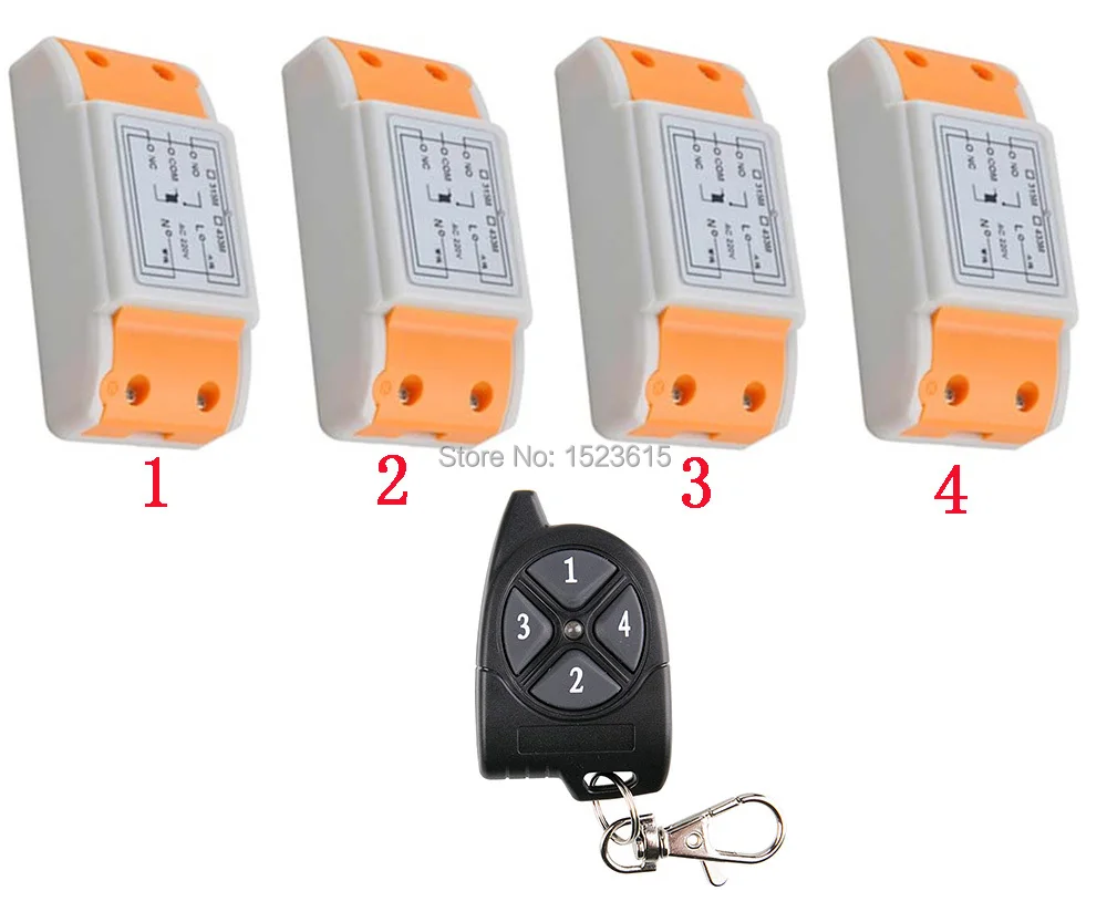 

AC220V 1CH 10A RF Wireless Remote Control Switch System 433 MHZ 1 transmitter & 4 receiver relay Receiver Smart Home Switch