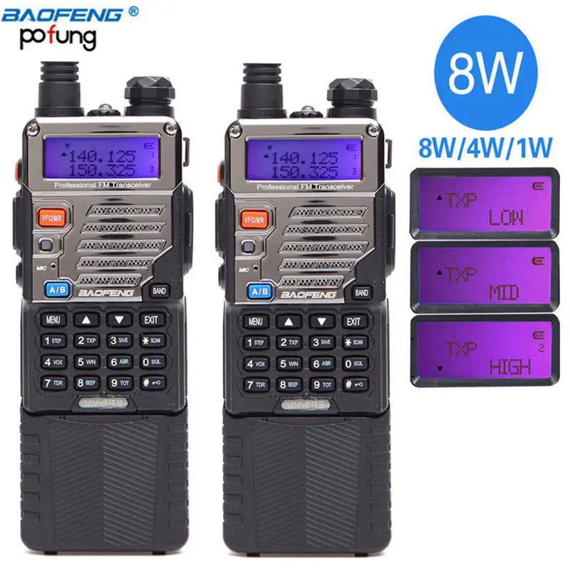 Портативная рация высокой мощности Baofeng UV 5RE 8 Вт 3800 мАч 10 км uhf vhf дальность