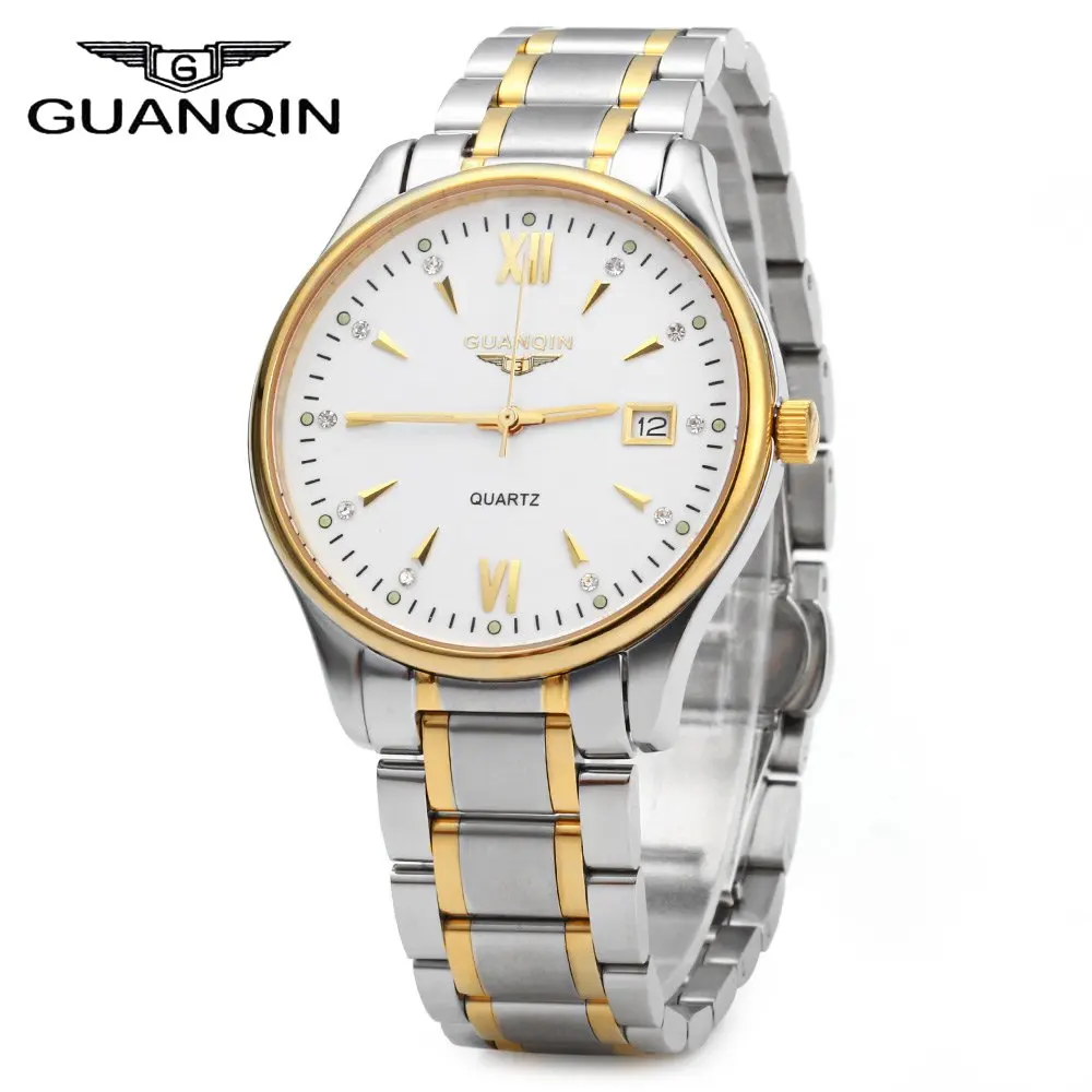 GUANQIN Men Calendar Rhinestone Luminous Quartz Watch with 30M Water Resistant
