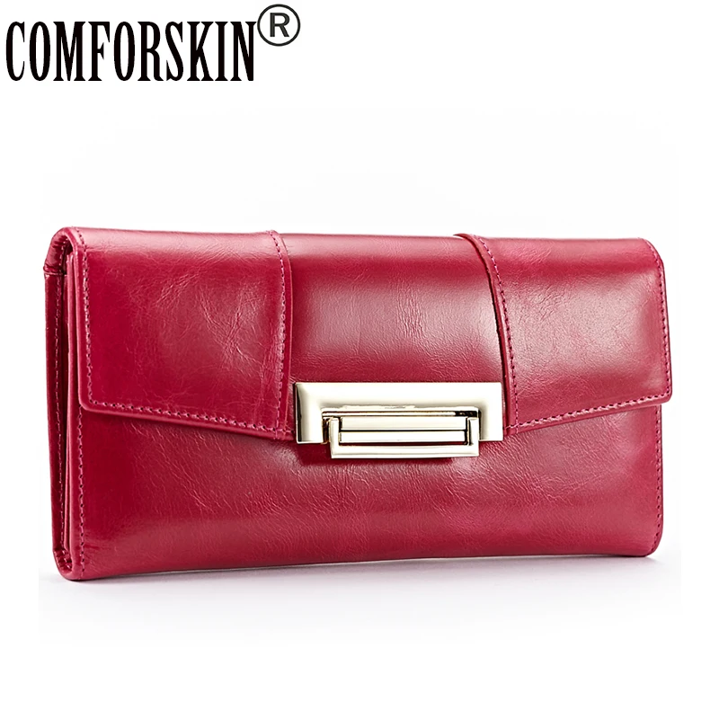 

COMFORSKIN Brand New Arrivals Premium Genuine Oil Waxing Leather Long Vintage Women Wallets Large Capacity Ladies Clutch Purses