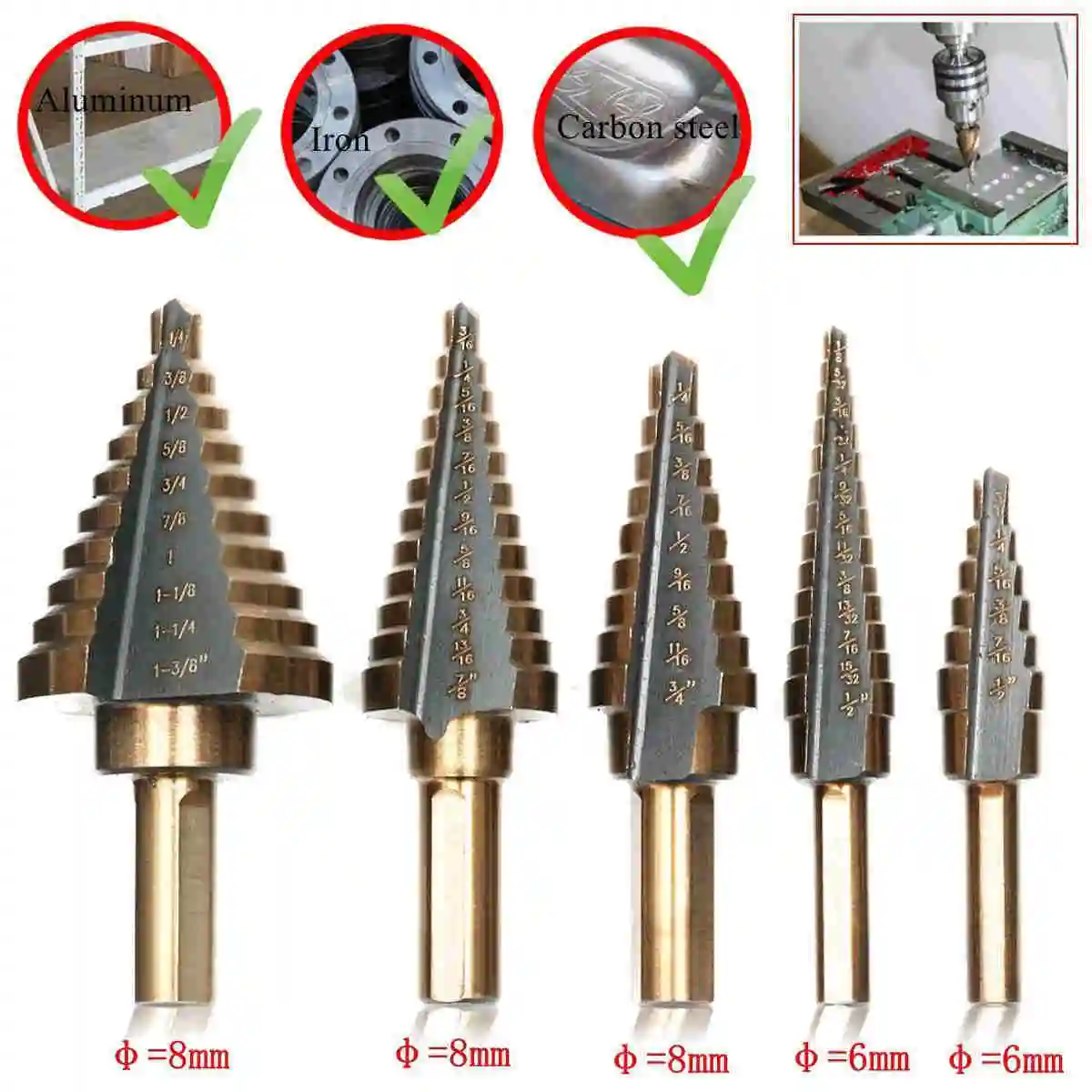 5 шт. HSS большое кобальтовое отверстие титановый конус Шаг сверло резак набор инструментов w/чехол
