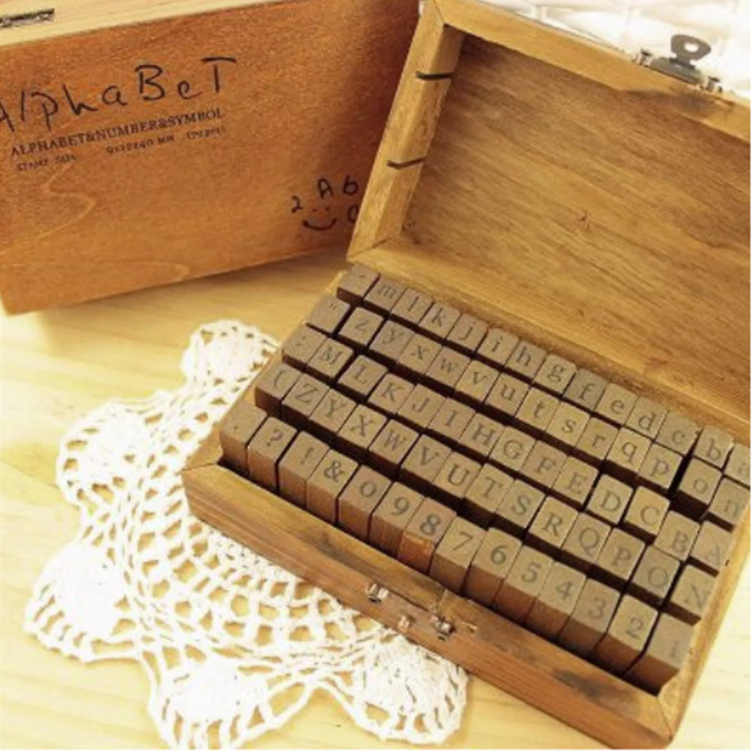 

70PCS Vintage Wooden Rubber Set Alphabet Letter Number Punctuation Stamps Stamper for DIY Card Diary Crafting Decor