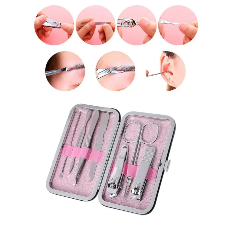7 шт. милый набор для маникюра и педикюра кусачки для ногтей для снятия кутикулы чехол для ухода F1FF