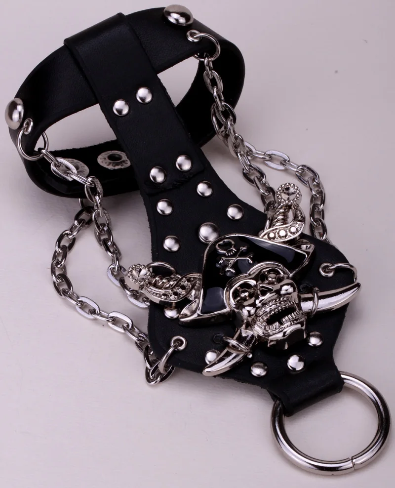 Skull bracelet slave ring leather skeleton gothic jewelry for men women