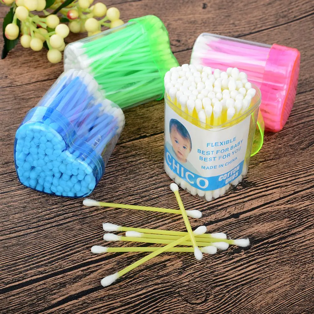 100pcs Disposable Double-head Tip Swab Cotton Buds Makeup Cosmetic Remover Cotton Swabs Buds for Beauty Makeup Nose Ears Cleaner
