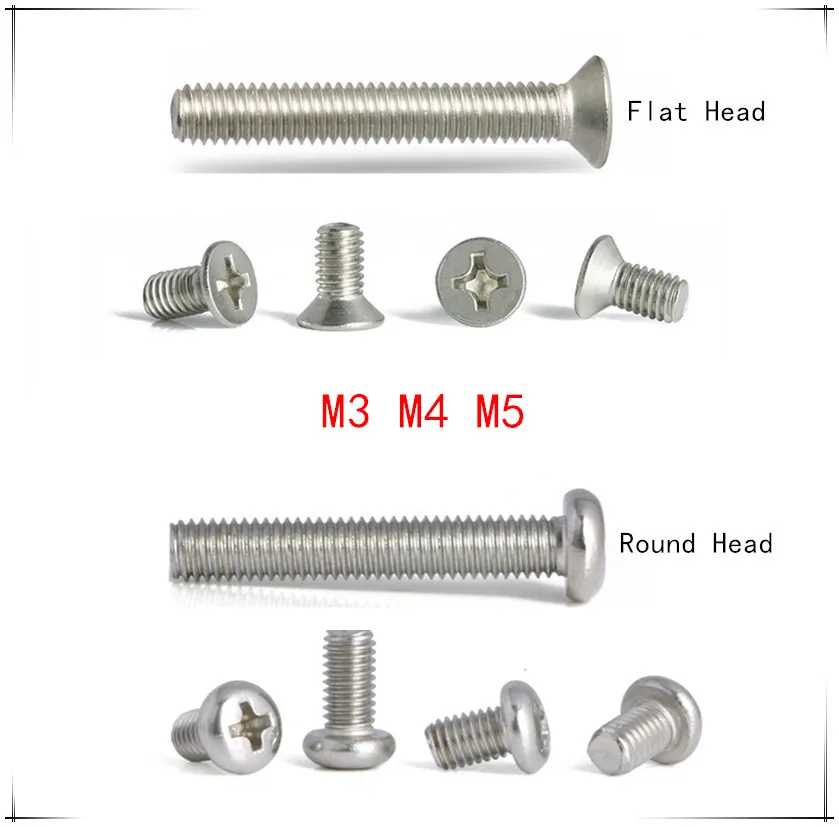 Нержавеющая сталь винтов Phillips M3/M4/M5* 4/5/6/8/10/12/16/20 Вт, 30 Вт, 40/50 мм Крест плоские/с круглой головкой для измерения резьбы крепежный винт болт