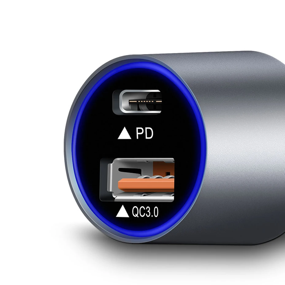 Автомобильное зарядное устройство PD QC3.0 с двумя USB зарядными устройствами для iPhone
