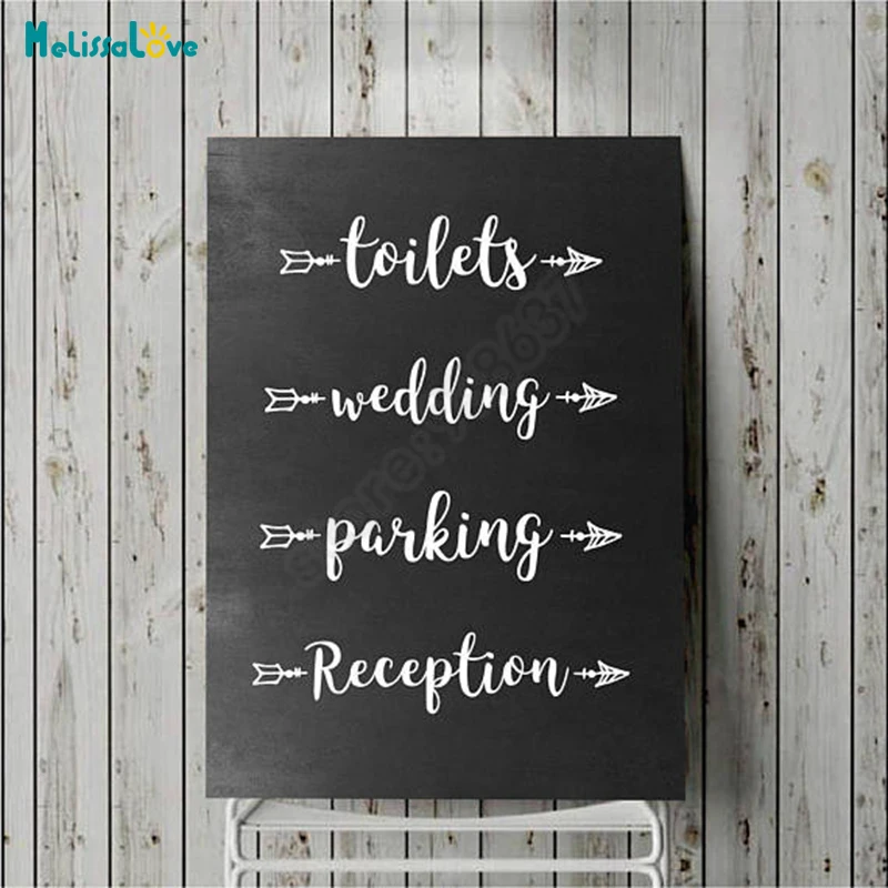 

Arrow Design Toilets Wedding Parking Reception Party Reception Sign Vinyl Decal Quote Wood Board Chalkboard Sticker B824