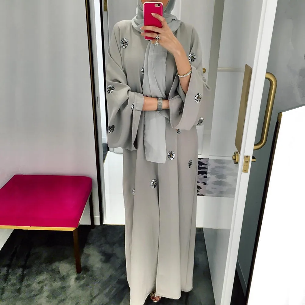 

Muslim Embroidery Cardigan Abaya Full Dress Kimono Long Robe Gowns Tunic Jubah Katfan Middle East Ramadan Arab Islamic Clothing