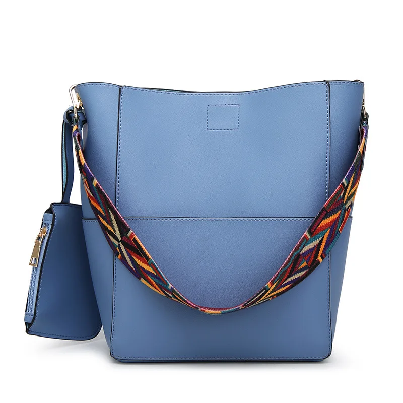 Gray Medium Women Shoulder Bag With Colorful Fabric Strap Pu Leather Gray Medium Women Shoulder Bag With Colorful Fabric Strap Pu Leather Handbag Composite Bags For Female Bucket Purses In From