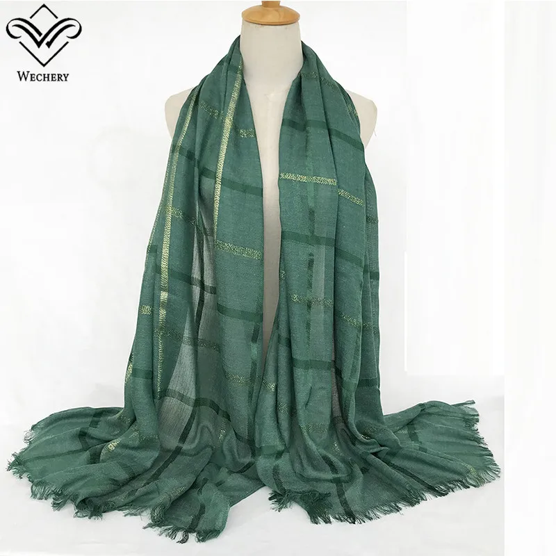 

Wechery Plaids Scarf for Muslim Islamic Women Long Headscarf Hijab 2018 New Fashion Shawl Head Scarfs Cotton