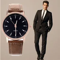Популярные Роскошные золотые часы Для мужчин часы кожаный ремешок наручные часы моды Для мужчин часы saat relogio masculino reloj hombre - изображение