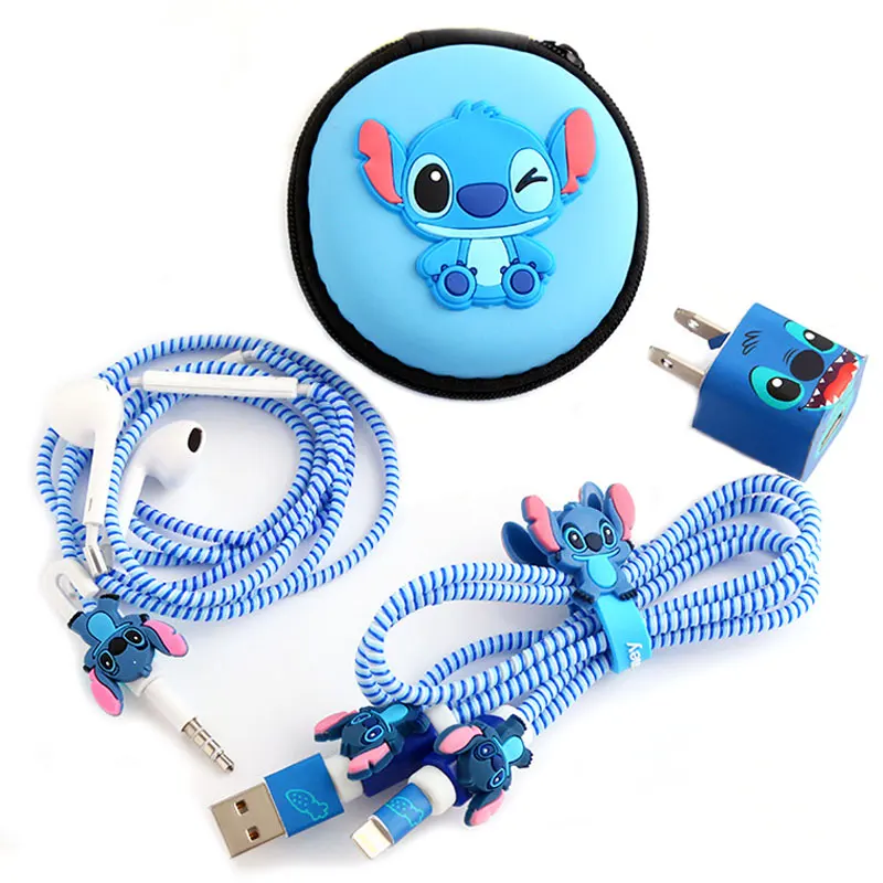 

3 in 1 Cute Cartoon USB Data Cable Protector for iPhone 8 7 6plus 5 for Huawei Samsung Earphone Protect Storage Bag Cable Winder