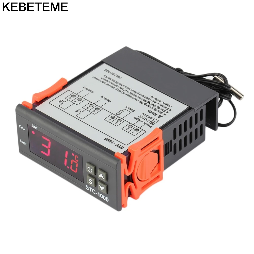 

KEBETEME STC-1000 Digital Temperature Controller DC AC 12V 24V Two Relay Output Thermostat -50~99 Degree with Sensor