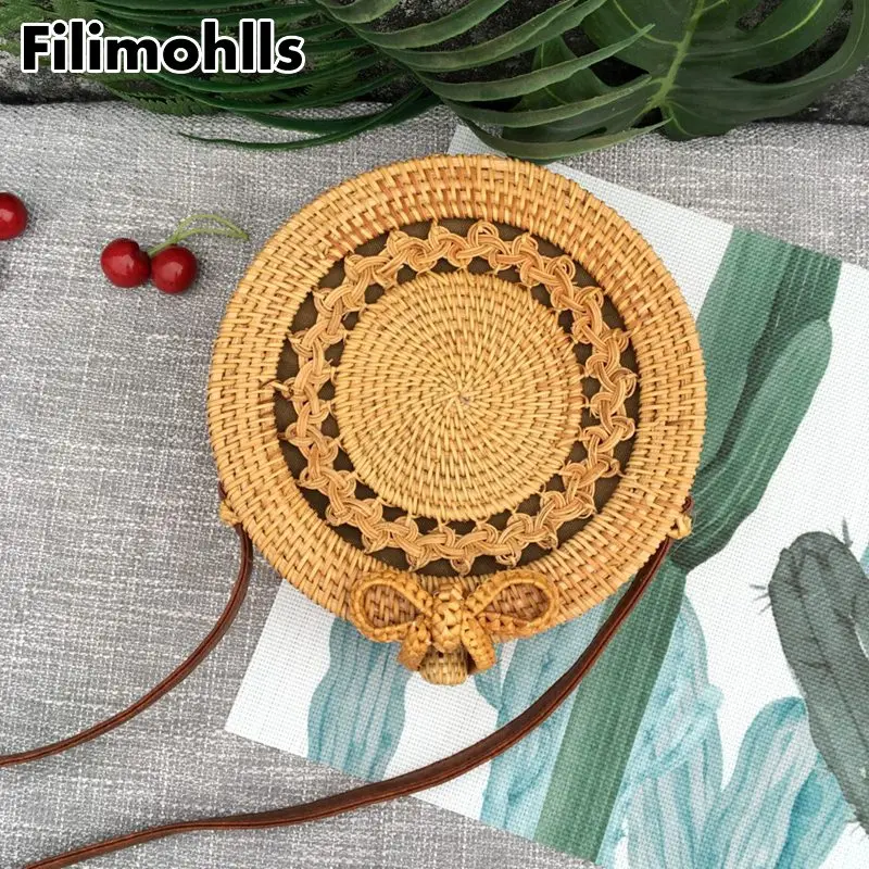 

Summer Bali Hand-Woven Rattan Bag Embroidery Shoulder Crossbody Bags Beach Straw Bag Bohemian Knitting Circular Handbags F-256