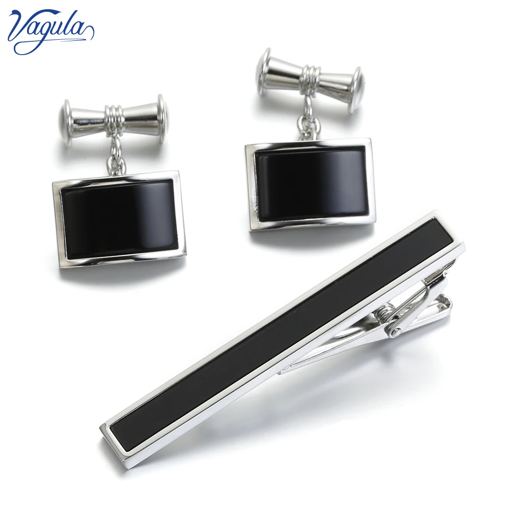 

VAGULA Stylish Cufflinks Tie Clip 3Pcs Set Luxury Bonito spinki Cuff links Gemelos Classic Clasp Necktie Tie Bar Pin 78