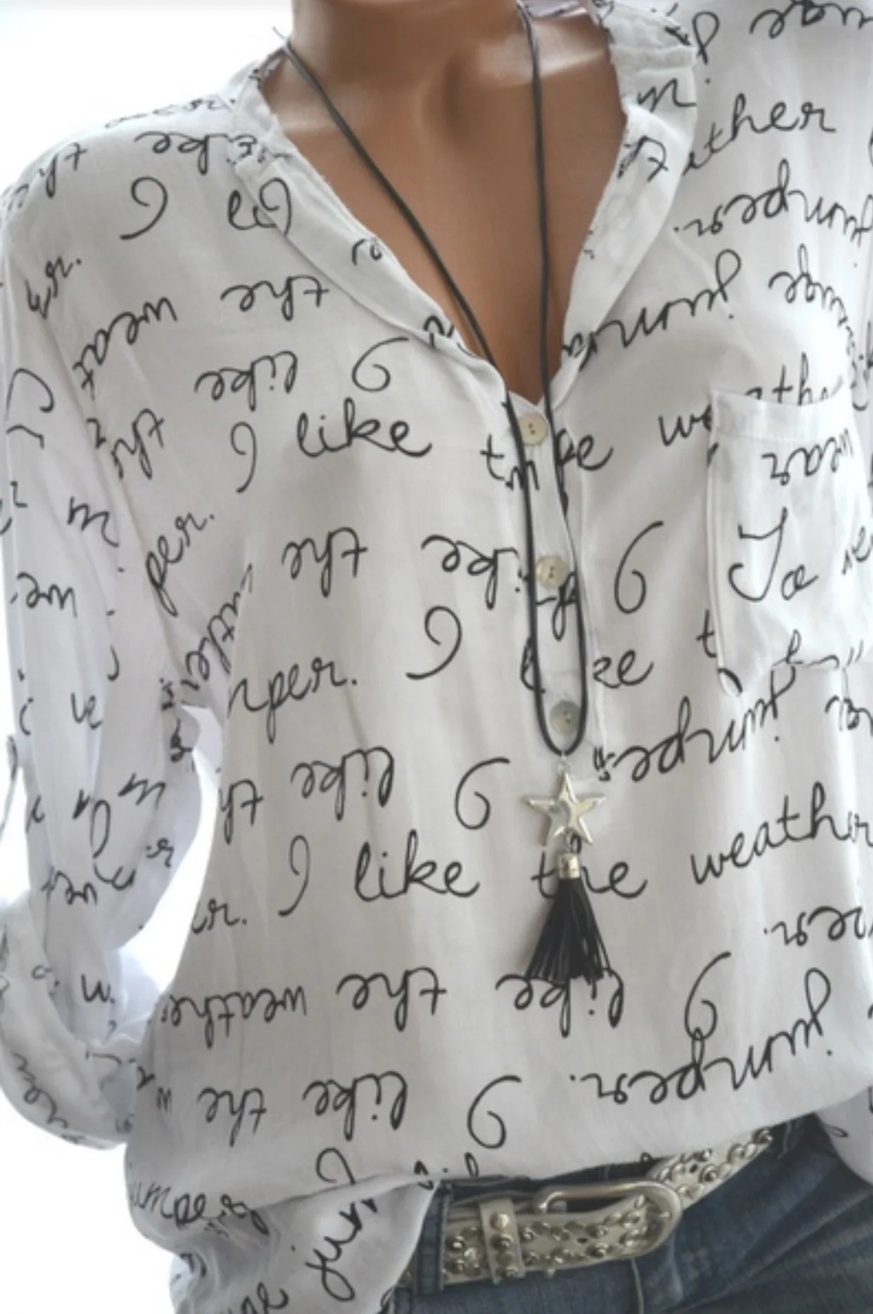 

Large size Ladies Blouse2019 spring and summer new V-neck long-sleeved pullover top casual loose letters Women's shirt S-5XL