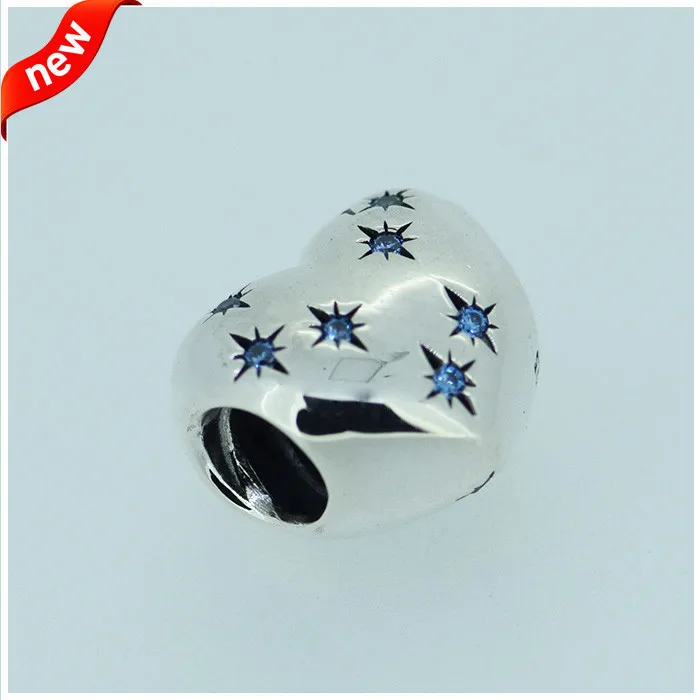 

Fits Pandora Bracelet DIY Beads Cinderella Heart Silver Charms With Fancy Light Blue Cubic Zirconia 925 Sterling Silver Jewelry
