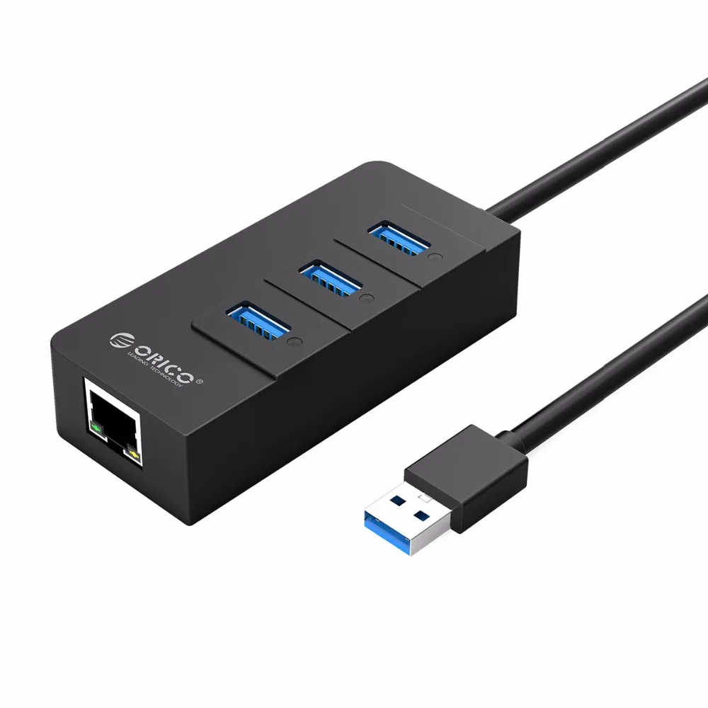 ORICO HR01-U3 3 порта супер скорость USB3.0 концентратор разветвитель с внешним RJ45 Gigabit Ethernet сетевой карты 5 Гбит/с черный для ноутбука