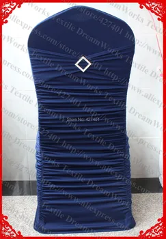 

NO.13 Navy Blue Ruffled Lycra/Spandex Chair Covers With Band/Sash And Rhombic Diamond Buckle&Pin For Wedding Home Decoration