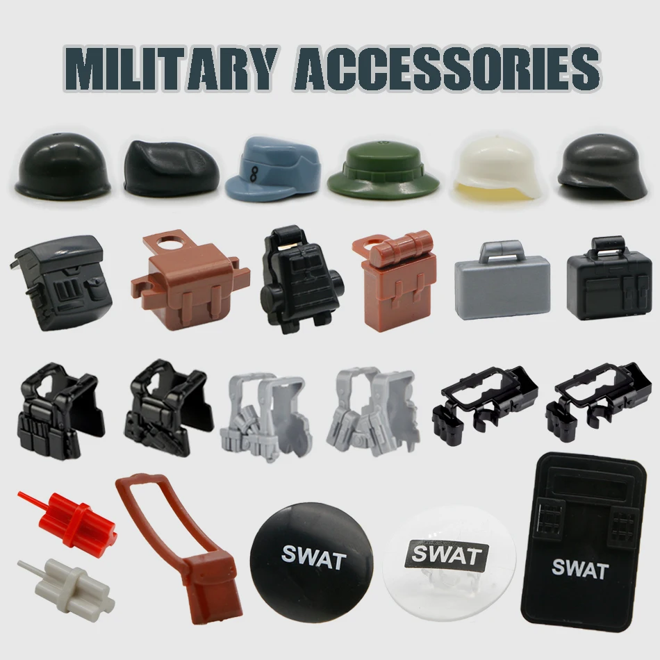 WW2 Military Weapon Pack Building Blocks SWAT Team City Police Army Soldier Figure Accessories Bricks Toy Compatible Legoed Arms