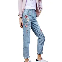 Женские облегающие джинсы с вышивкой розы, облегающие джинсы джеггинсы, осенние женские облегающие эластичные джинсы, джеггинсы