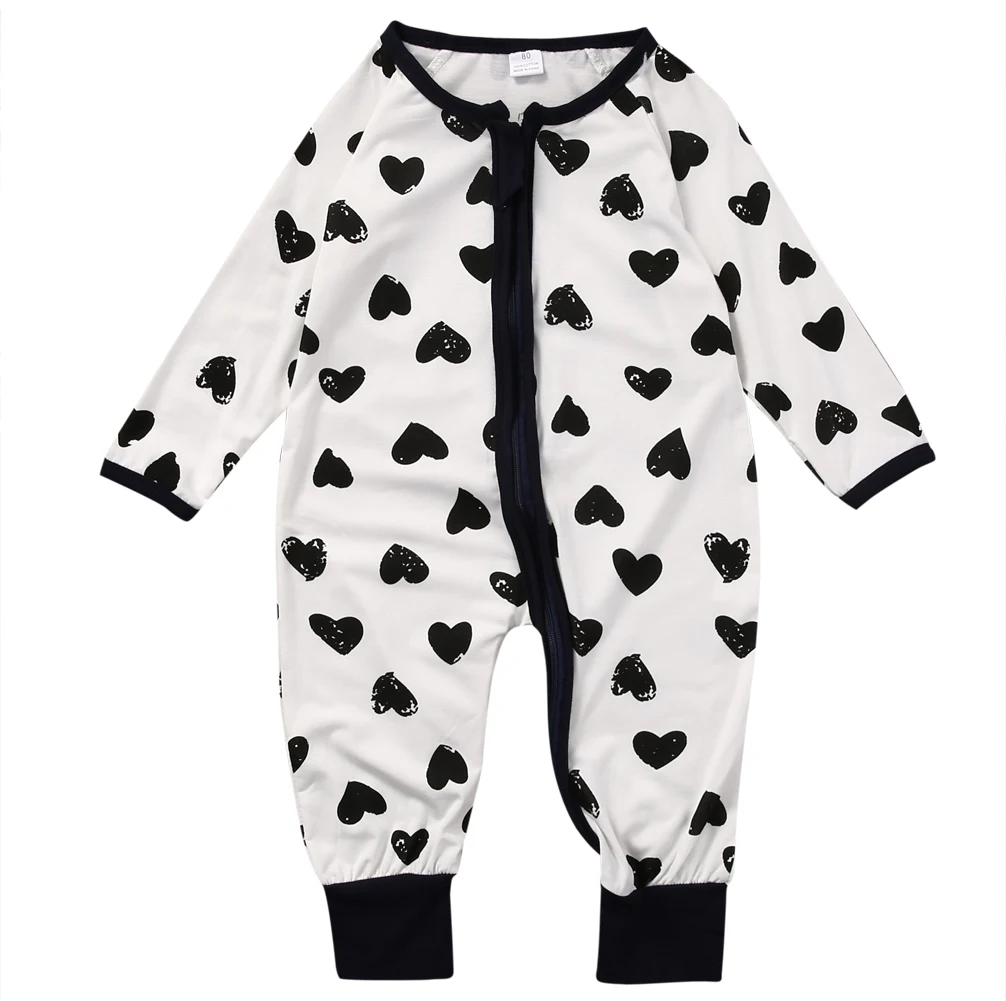

Pudcoco Baby boy Infant Zip up Sleeper heart Print Long Sleeve Sleep and play suit