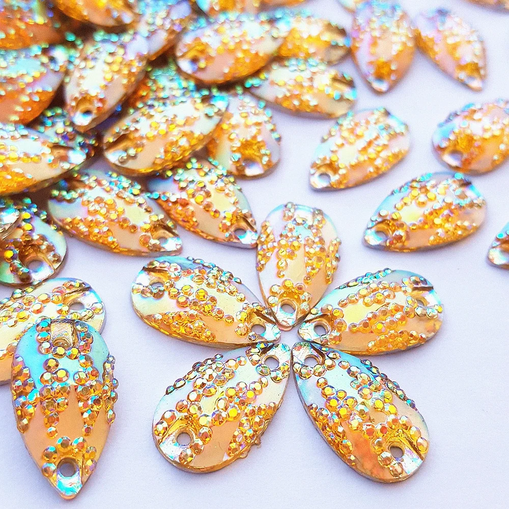 

SPARKLE Resin Drop Yellow AB 11x18mm Sew On Decorative Beads Rhinestones Flatback Sewing For Clothes Wedding Dress Decorations