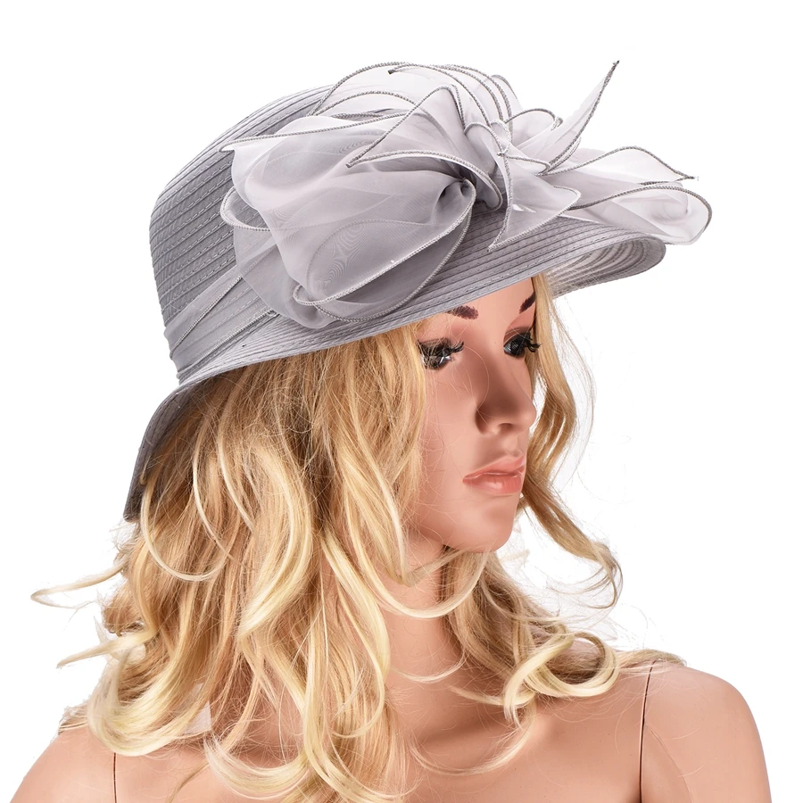 Для женщин широкий с полями, солнце шляпы хороший твердый цветочный Кентукки Дерби шляпа для Для женщин леди церкви Свадебная шляпка Floppy летняя пляжная шляпа A323