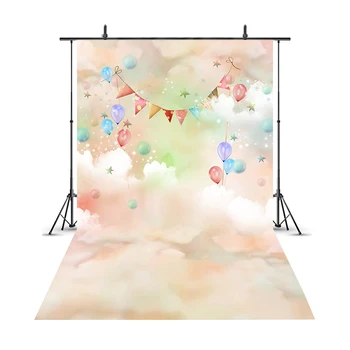 

Vinyl Photography Backdrop Dreamland Clouds Colorful Balloons Baby Birthday Newborn Children Background for Photo Studio 336